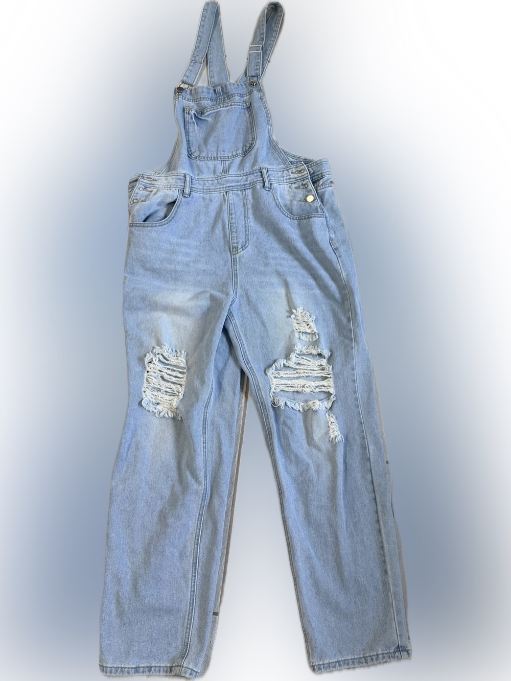 Light Blue Distressed Denim Overalls - Women's Jeans